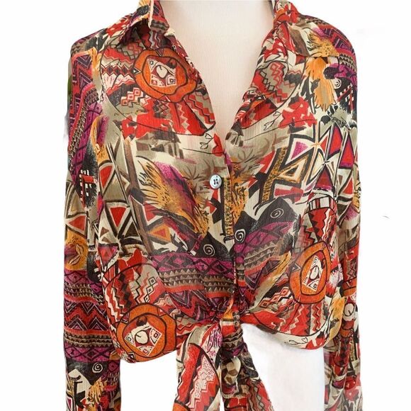 Vintage abstract tribal pattern button down blouse - Picture 1 of 7